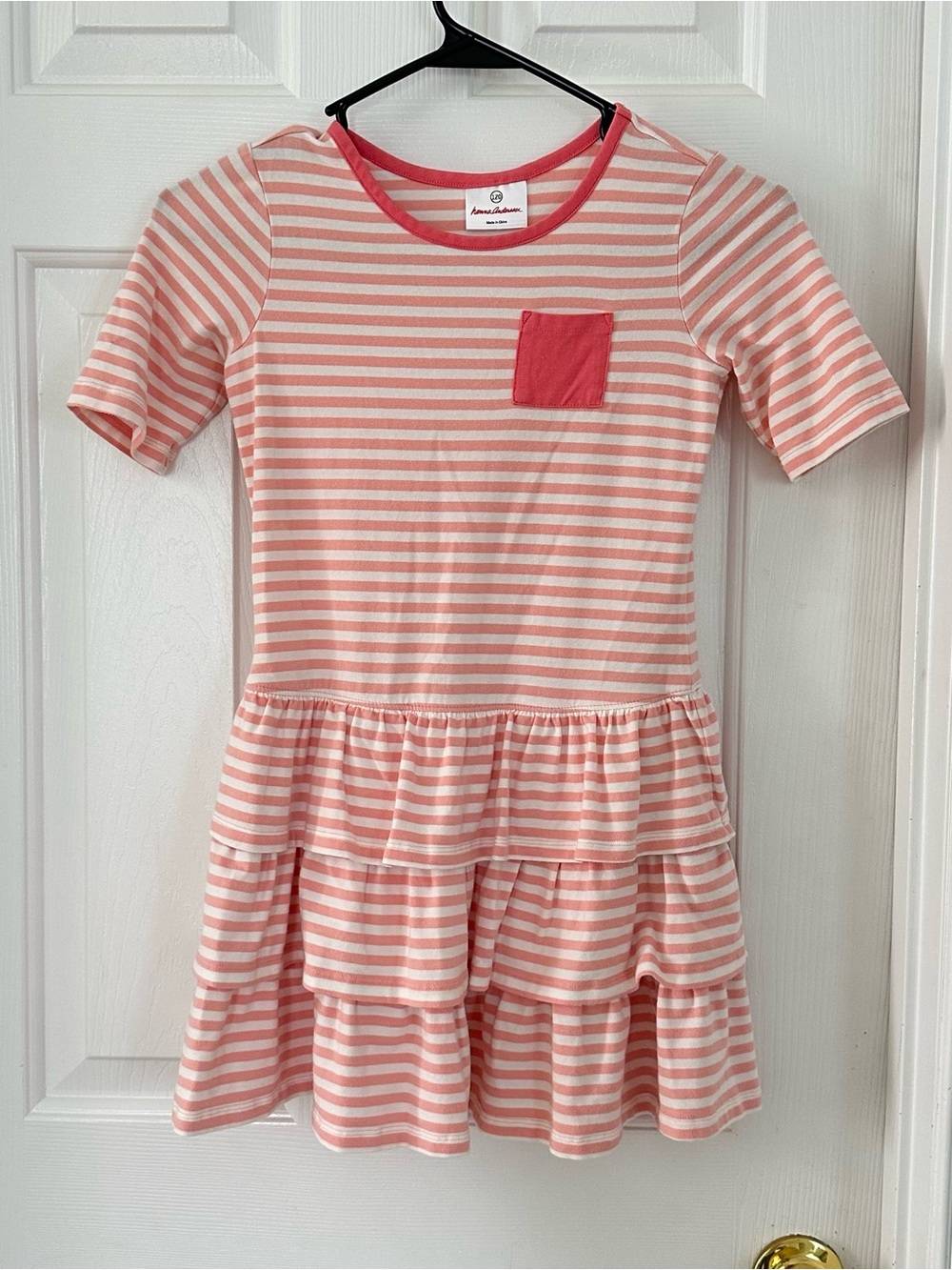 Hanna Andersson Pink and white Stripe Tiered girls Dress size 120